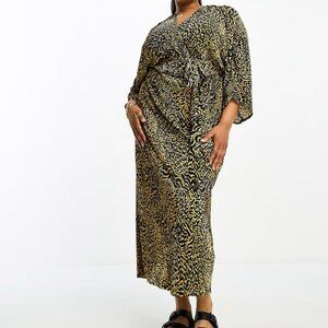 ASOS Animal Print Plisse Midi Dress